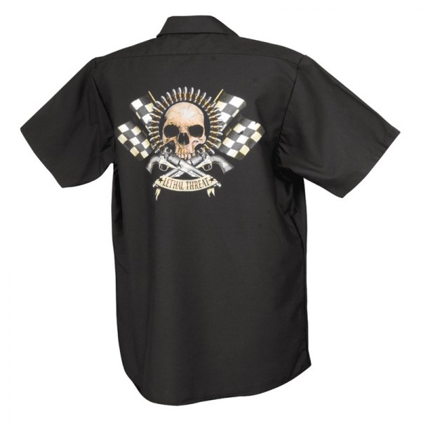 Lethal Threat® - Bullet Skull Work Men's Shirt (Large, Black)