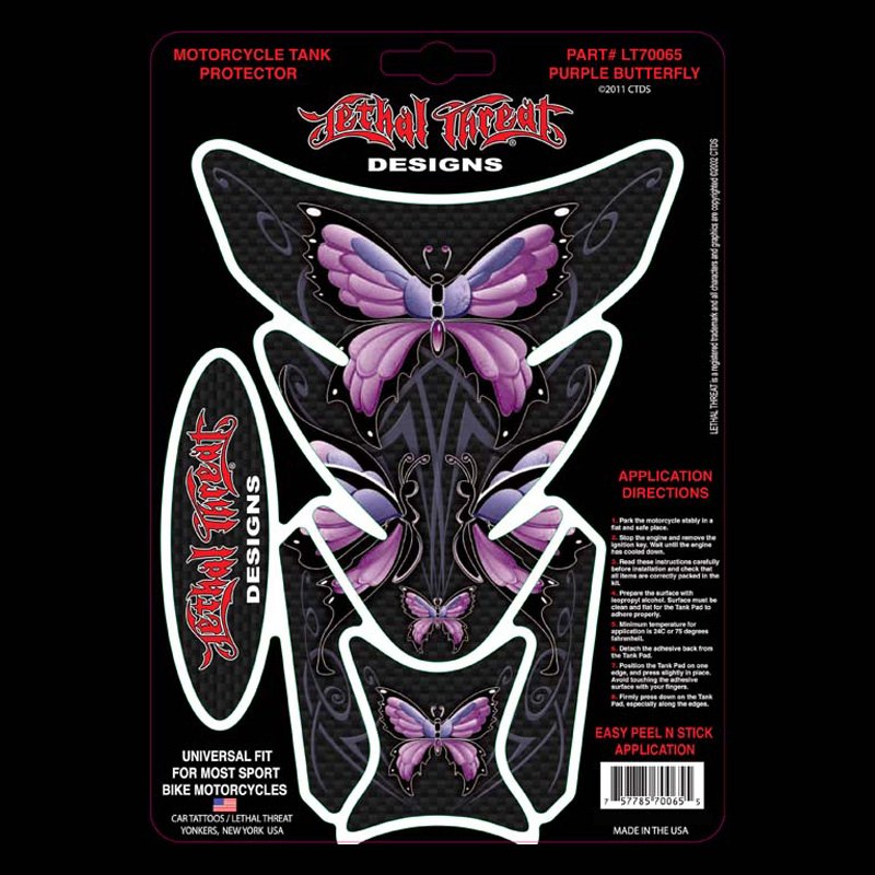Lethal Threat Motorcycle Tank Pad LT70065 Purple Butterfly