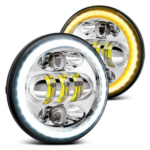 Lumen® - 5 3/4" High/Low Beam Round Chrome Projector LED Headlights with Switchback Halo