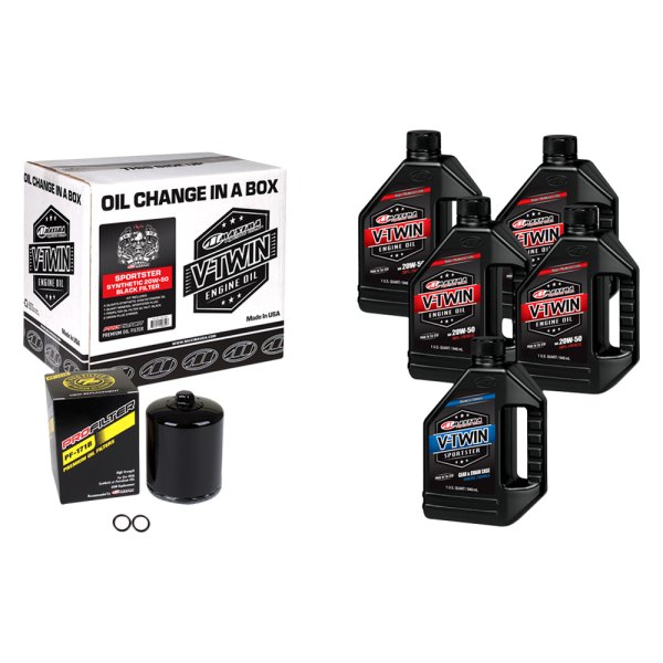 Maxima Racing Oils® - V-Twin SAE 20W-50 Synthetic Oil Quick Change Kits, 5 Quarts