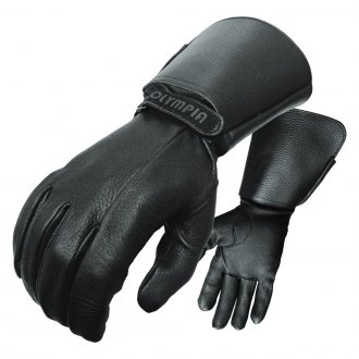 Premium Leather Long Gauntlet Motorcycle Biker Riding Winter Gloves Black G12