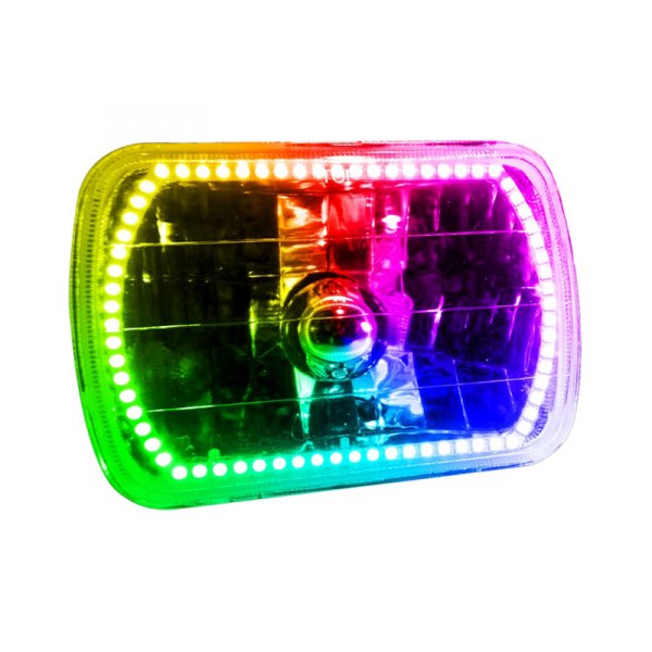 Oracle Lighting® - 7x6" Rectangular Chrome Factory Style Headlight with ColorSHIFT 2.0 SMD LED Halos Preinstalled