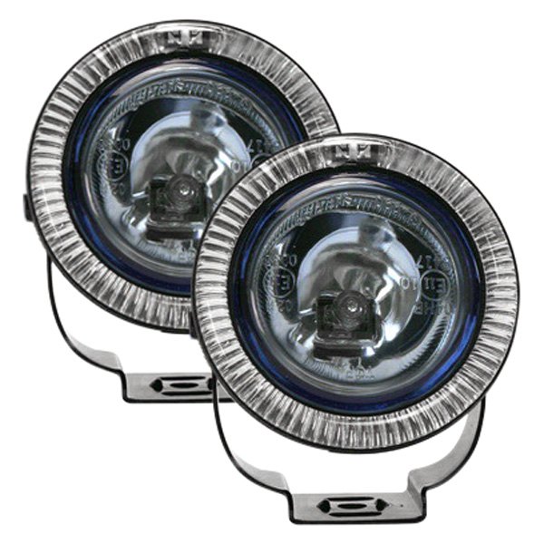 Pilot® - 3.4" 2x55W Round Driving Beam Lights with Blue LED Halo, Front View
