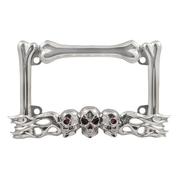 Pilot® - Skull/Flames Style Chrome Plated Motorcycle License Plate Frame