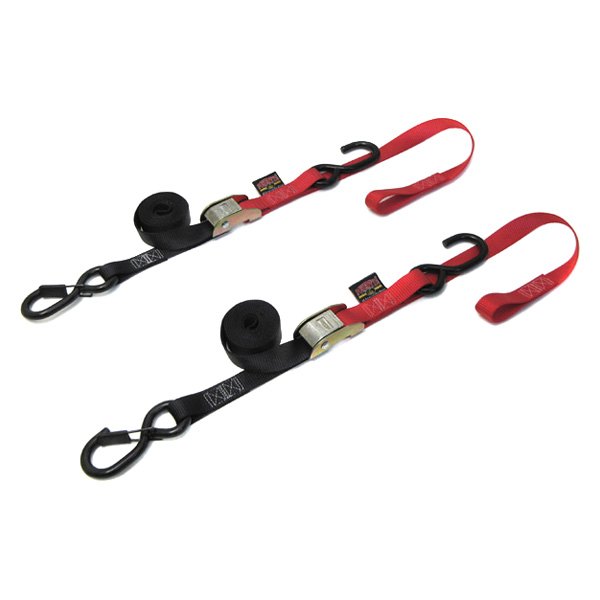 Powertye® - 1" x 72" Black/Red Cam Buckle Soft-Tye Tie-Down with Secure Latch Hooks