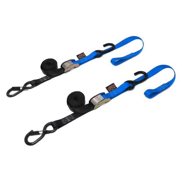Powertye® - 1" x 72" Black/Blue Cam Buckle Soft-Tye Tie-Down with Secure Latch Hooks