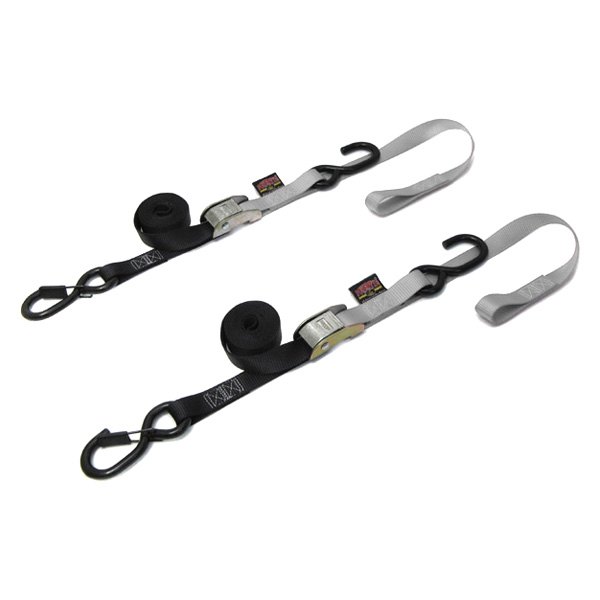 Powertye® - 1" x 144" Black/Gray Cam Buckle Soft-Tye Tie-Down with Secure Latch Hooks