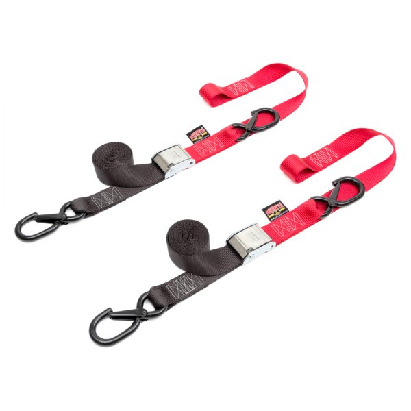 Powertye® - Fat Strap 1.5" x 72" Red Cam Buckle Soft-Tye Tie-Downs with Secure Latch Hooks