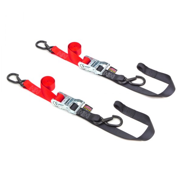 Powertye® - Fat Strap 1.5" x 6.5' Red/Black Ratchet Soft-Tye Tie-Downs with Secure Latch Hooks