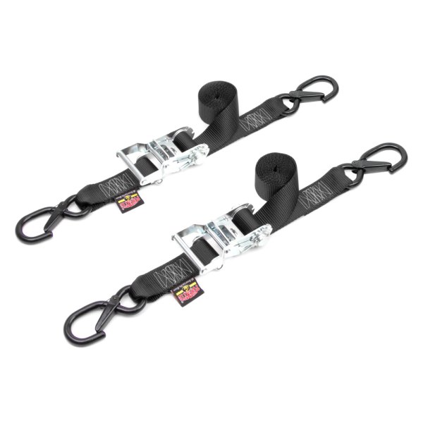 Powertye® - Fat Strap 1.5" x 72" Black Ratchet Tie-Downs with Secure Latch Hooks
