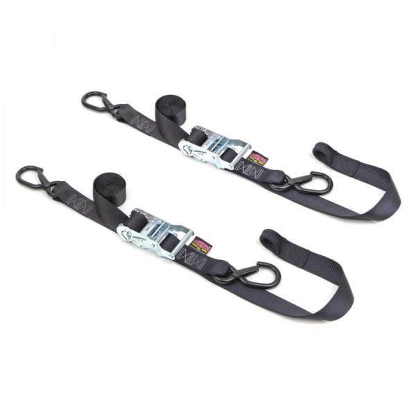 Powertye® - Fat Strap 1.5" x 6.5' Black Ratchet Soft-Tye Tie-Downs with Secure Latch Hooks