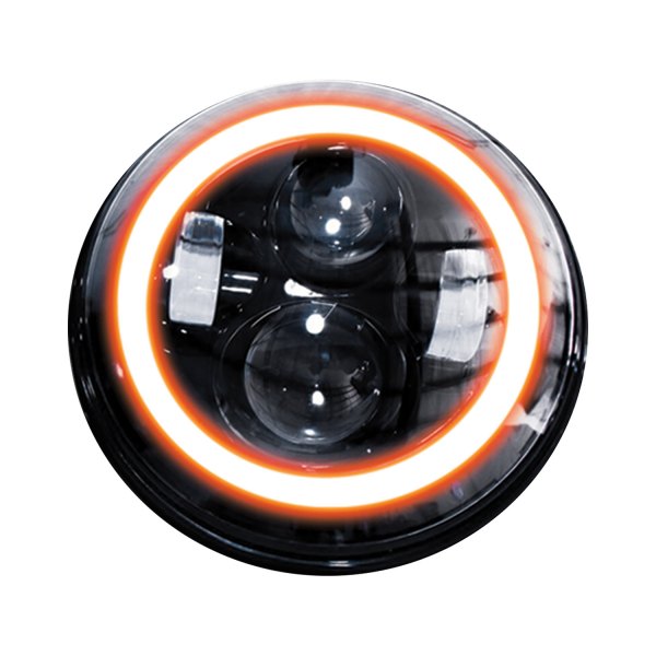 Race Sport® - 7" Round Black Projector LED Headlight with Switchback Halo