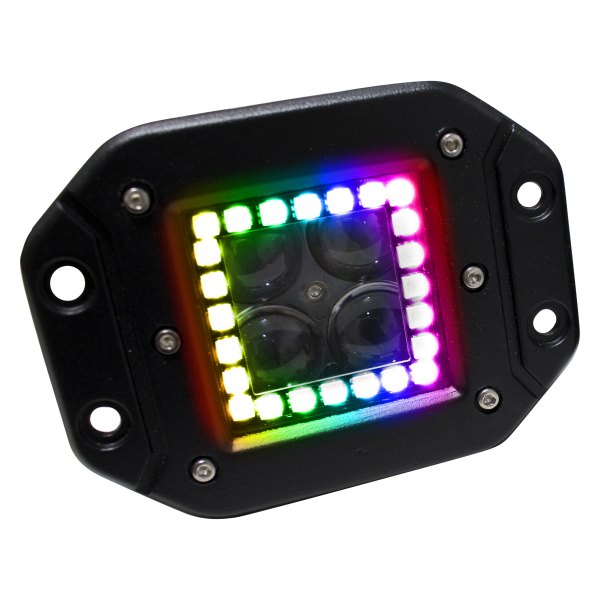 Race Sport® - ColorADAPT™ Series Flush Mount 3" 2x16W Square Spot Beam LED Lights with RGB Backlight