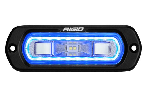 Rigid Industries® - SR-L Series Flush Mount 4.5"x1.5" 14W Rectangular Wide Driving Beam White/Blue LED Light with Blue Halo, Front View
