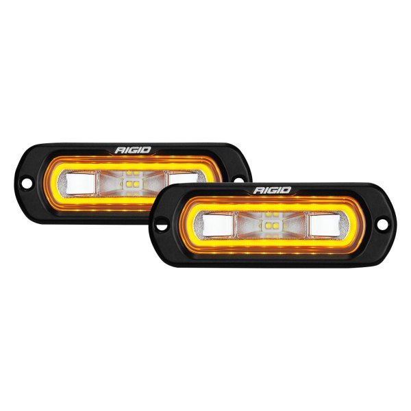 Rigid Industries® - SR-L Series Flush Mount 4.5"x1.5" 2x14W Wide Driving Beam LED Lights with Amber Halo