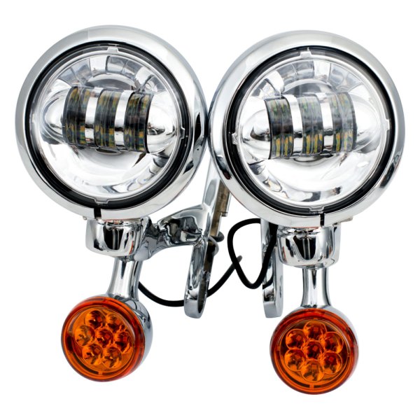 Rivco® - 4.5" Chrome Housing LED Auxiliary Lights, with Amber Turn Signals