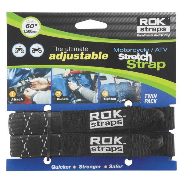 ROK Straps® - Heavy-Duty Adjustable Reflective Black Stretch Straps