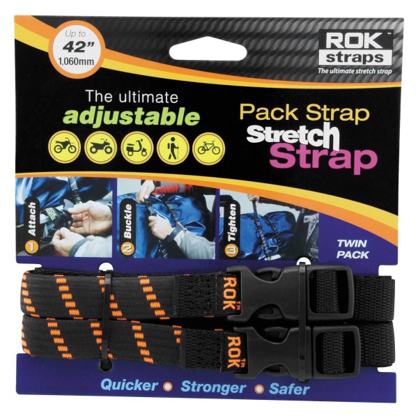 ROK Straps® - Medium-Duty Adjustable Black / Orange Stretch Straps