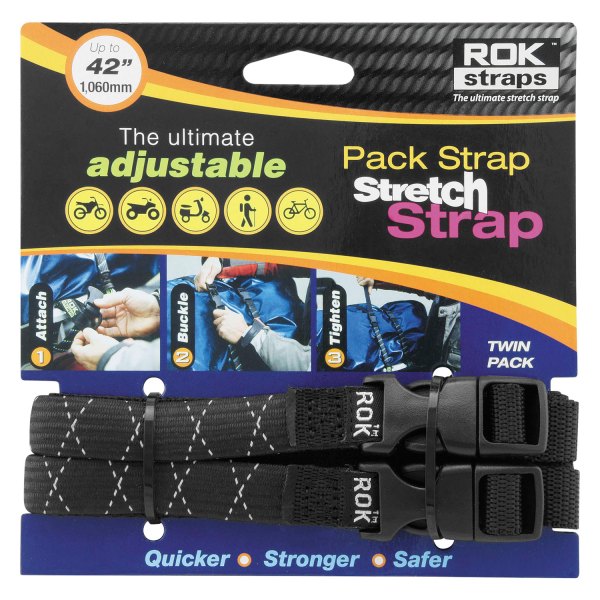 ROK Straps® - Medium-Duty Adjustable Reflective Black Stretch Straps