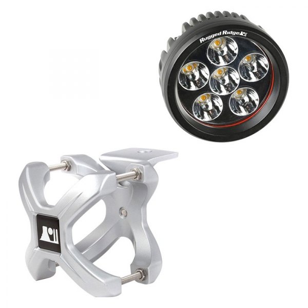 Rugged Ridge® - Tube Mount 3.5" 18W Round Driving Beam LED Light Kit with 1.25" to 2" Silver X-Clamp