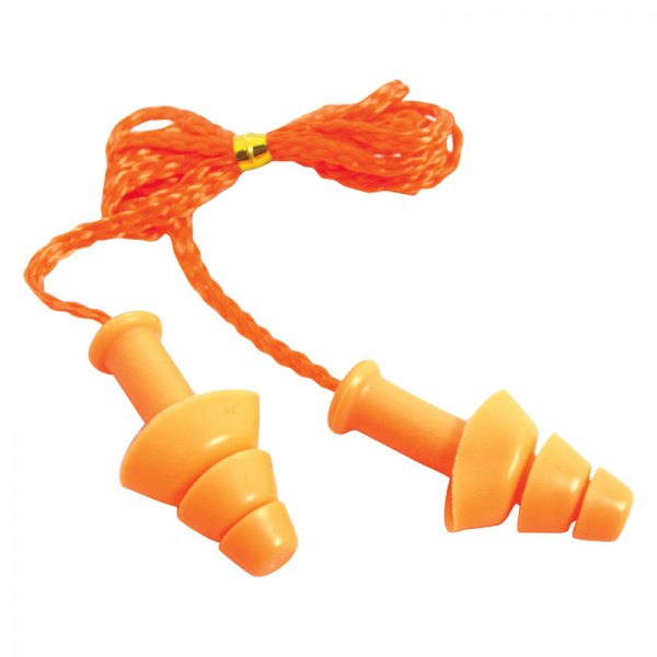 SAS Safety® - 26 dB Orange Silicone Reusable Triple-Flange Corded Earplugs (100 Pairs)