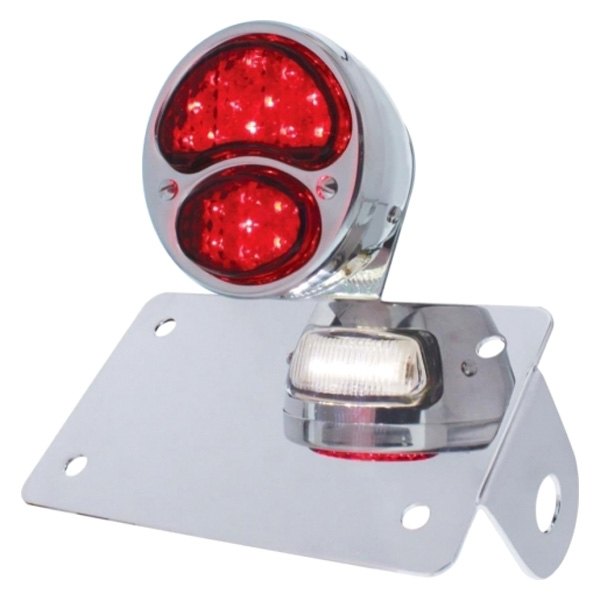 United Pacific® - Chrome Horizontal Side Mount License Plate Bracket with 1928 Ford Style LED "DUO Lamp" Tail Light