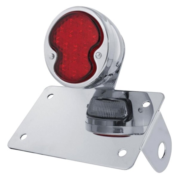 United Pacific® - Chrome Horizontal Side Mount License Plate Bracket with 1932 Ford Style LED "DUO Lamp" Tail Light