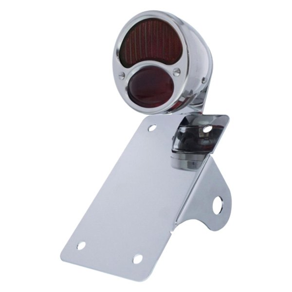 United Pacific® - Chrome Vertical Side Mount License Plate Bracket with 1928 Ford Style "DUO Lamp" Tail Light