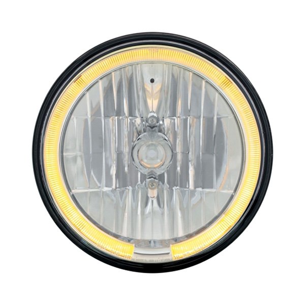 United Pacific® - 7" Round Chrome Amber Halo Crystal Headlight