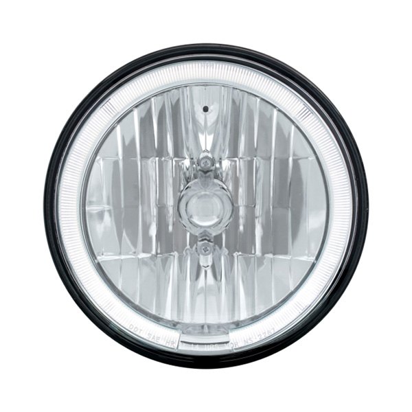 United Pacific® - 7" Round Chrome White Color Halo Crystal Headlight