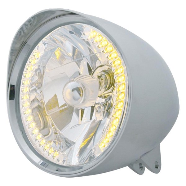 United Pacific® - 7" Style Chrome Crystal Headlight with Amber LED Halo