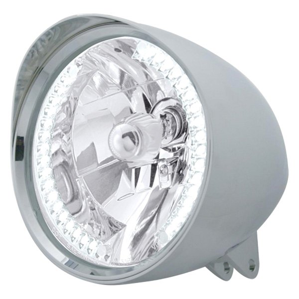 United Pacific® - 7" Style Chrome Crystal Headlight with White LED Halo