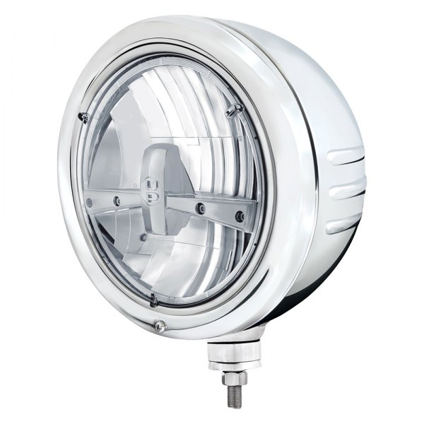 United Pacific® - 7" Round Embossed Stripe Classic Style Chrome LED Headlight