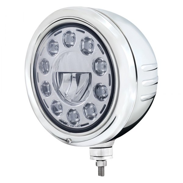 United Pacific® - 7" Round Embossed Stripe Classic Style Chrome LED Crystal Headlight