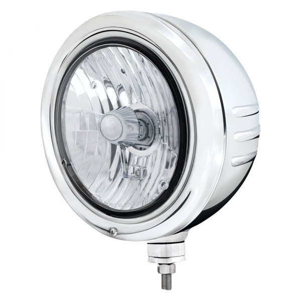 United Pacific® - 7" Round Embossed Stripe Classic Style Chrome Crystal Headlight