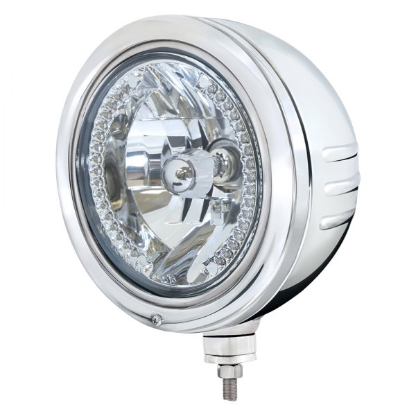 United Pacific® - 7" Style Chrome Crystal Headlight with White LED Halo