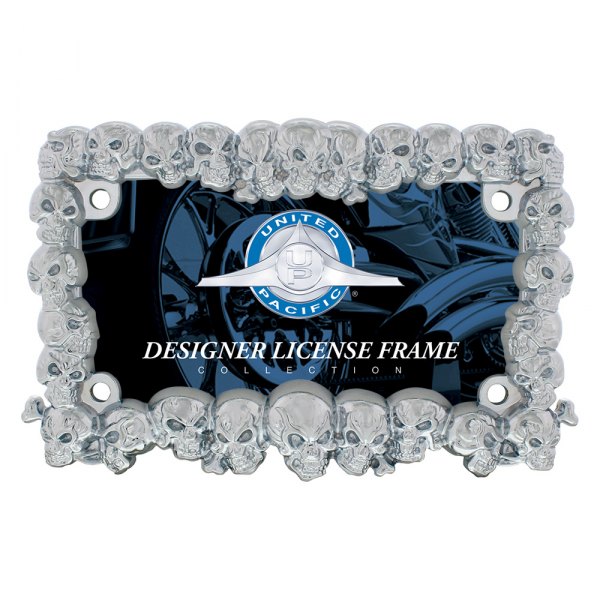 United Pacific® - Designer Skull Style Chrome Motorcycle License Plate Frame