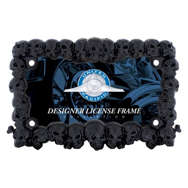 United Pacific® - Designer Skull Style Black Motorcycle License Plate Frame