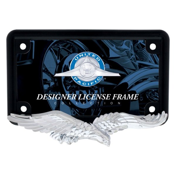 United Pacific® - Designer Eagle Style Chrome/Black Motorcycle License Plate Frame