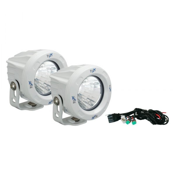 Vision X® - Optimus Series 3.7" 2x10W Round White Housing Flood Beam LED Lights, Full Set