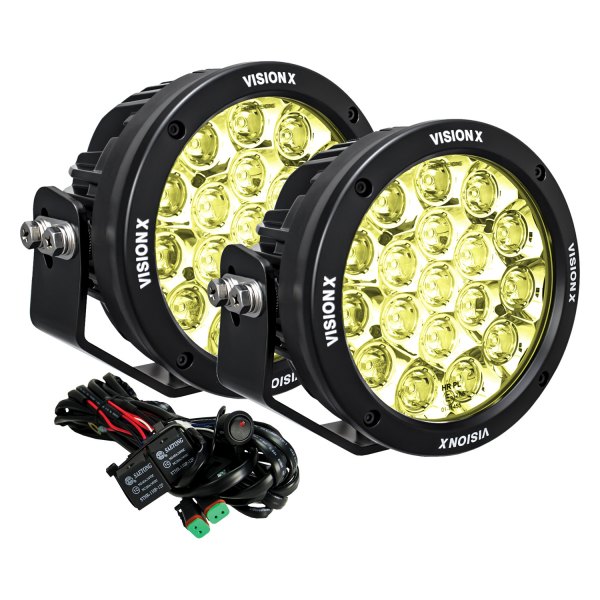 Vision X® - Cannon CG2 Selective Yellow 6.7" 2x126W Round Wide Spread Beam LED Lights, Full Set