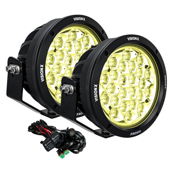 Vision X® - Cannon CG2 Selective Yellow 8.7" 2x168W Round Wide Spread Beam LED Lights, Full Set
