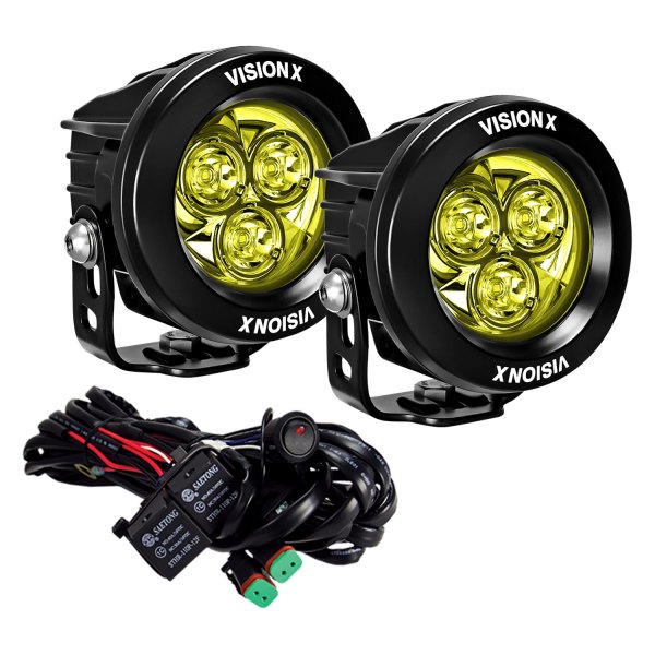 Vision X® - Cannon CG2 Selective Yellow 3.7" 2x21W Round Wide Spread Beam LED Lights, Full Set