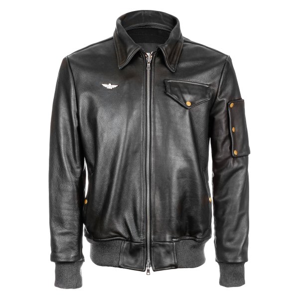 VKTRE® - The Aviator Full Collar Leather Jacket (Large, Black)