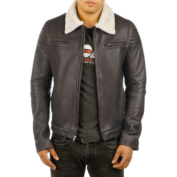 VKTRE® - The Pilot Racer with Wool on Collar Jacket (Large, Black)