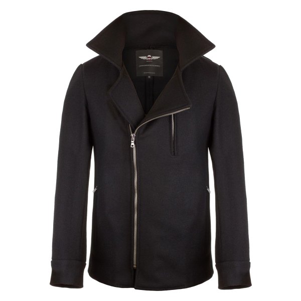 VKTRE® - V.3 Men's Motorcycle Pea Coat Jacket 24 oz. premium wool (Medium (40), Black)