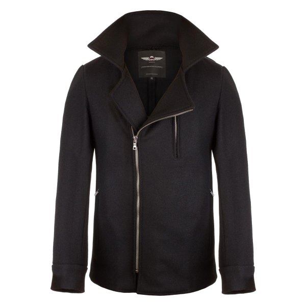 VKTRE® - V.3 Men's Motorcycle Pea Coat Jacket 24 oz. premium wool (Small (38), Black)