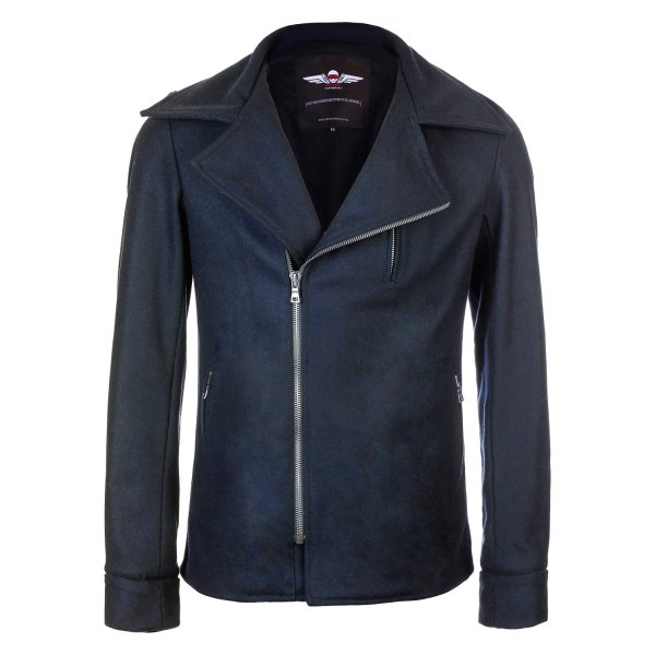 VKTRE® - V.3 Men's Motorcycle Pea Coat Jacket 17.5 oz. premium wool (Large (42), Navy)